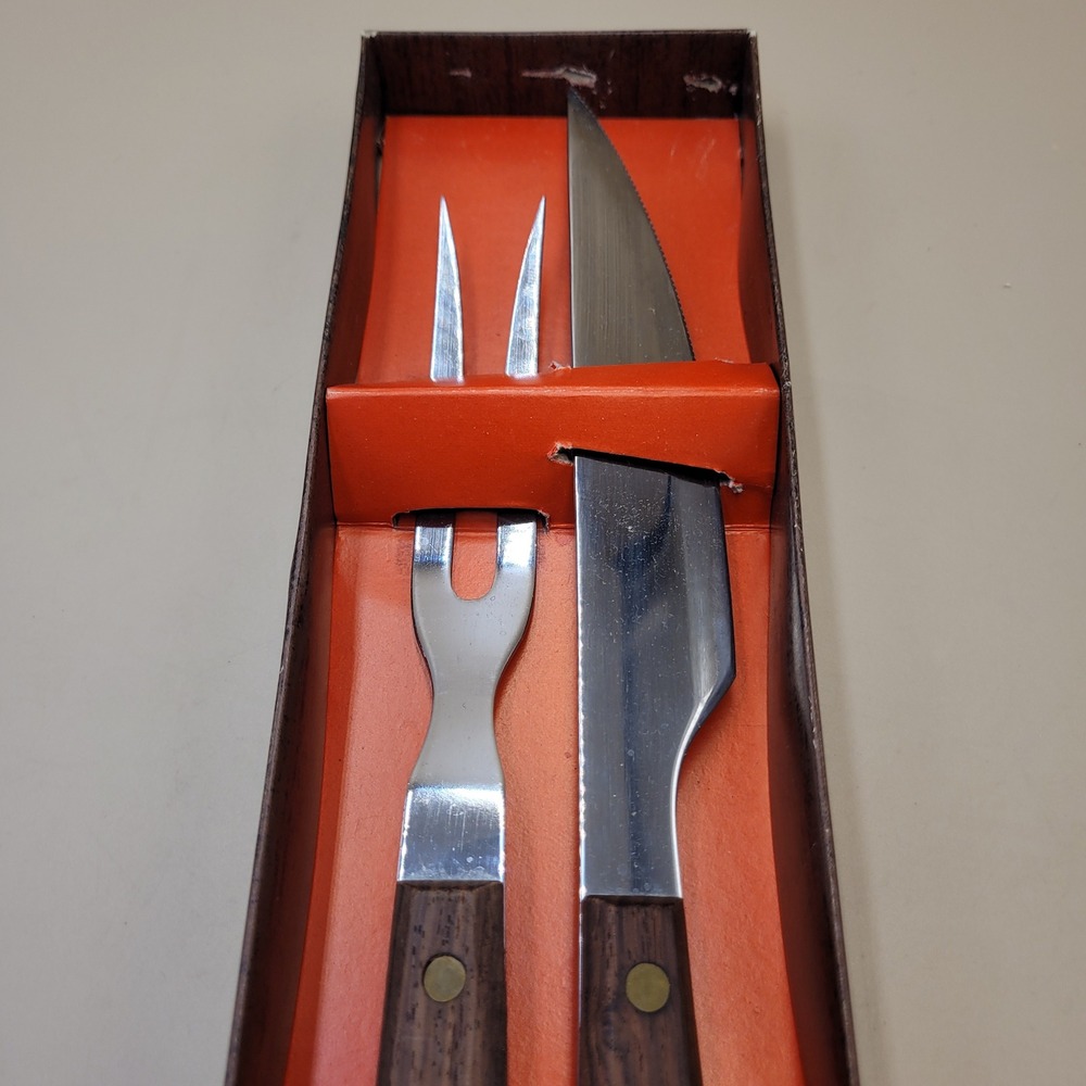 Vintage St. Regis Carving Set Stainless Steel Serrated Knife Rosewood Handle Box - Picture 4 of 10